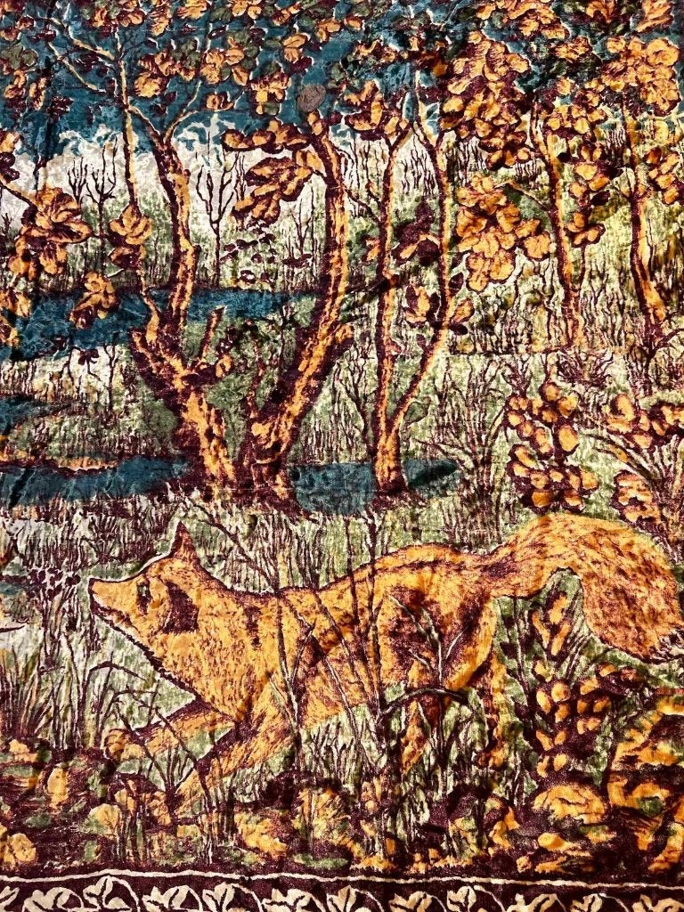 Groot fluweel velvet wandkleed met hond en vogels 196/133, Ophalen of Verzenden