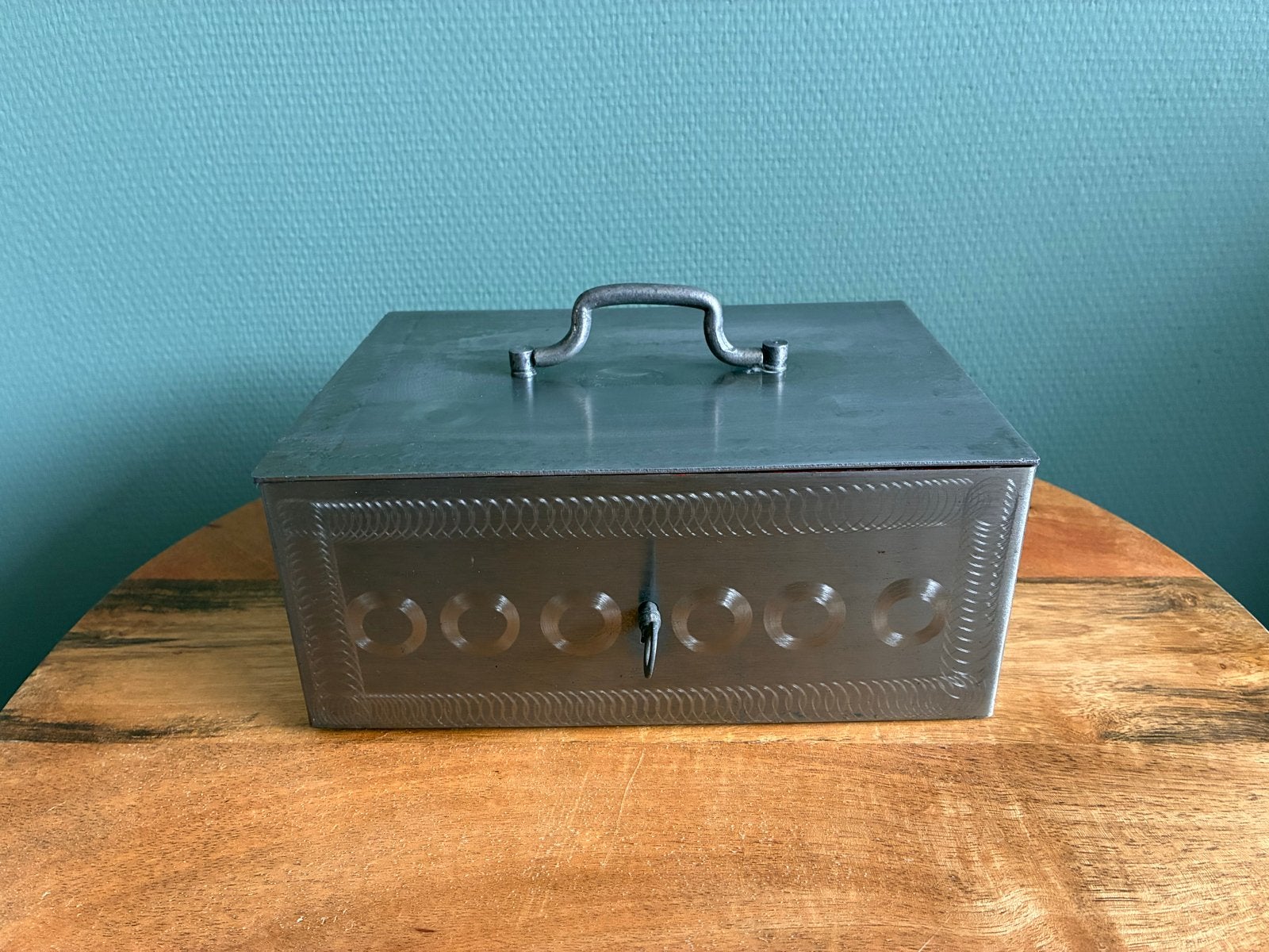 Vintage metalen Beaumont geldkist met sleutel (ca.1900), Ophalen of Verzenden