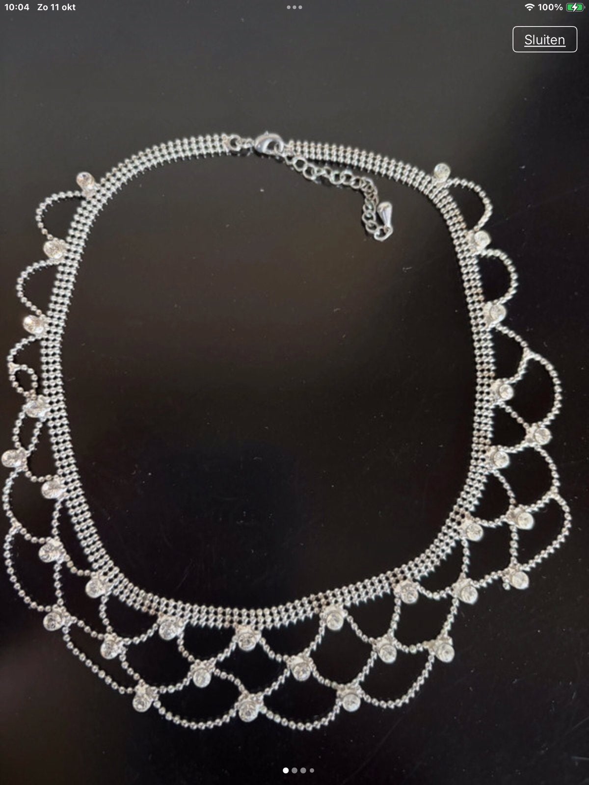 Zilverkleurig collier met zirkonia's - Verstelbaar, Overige materialen, Verstelbaar, Verzenden, Zo goed als nieuw