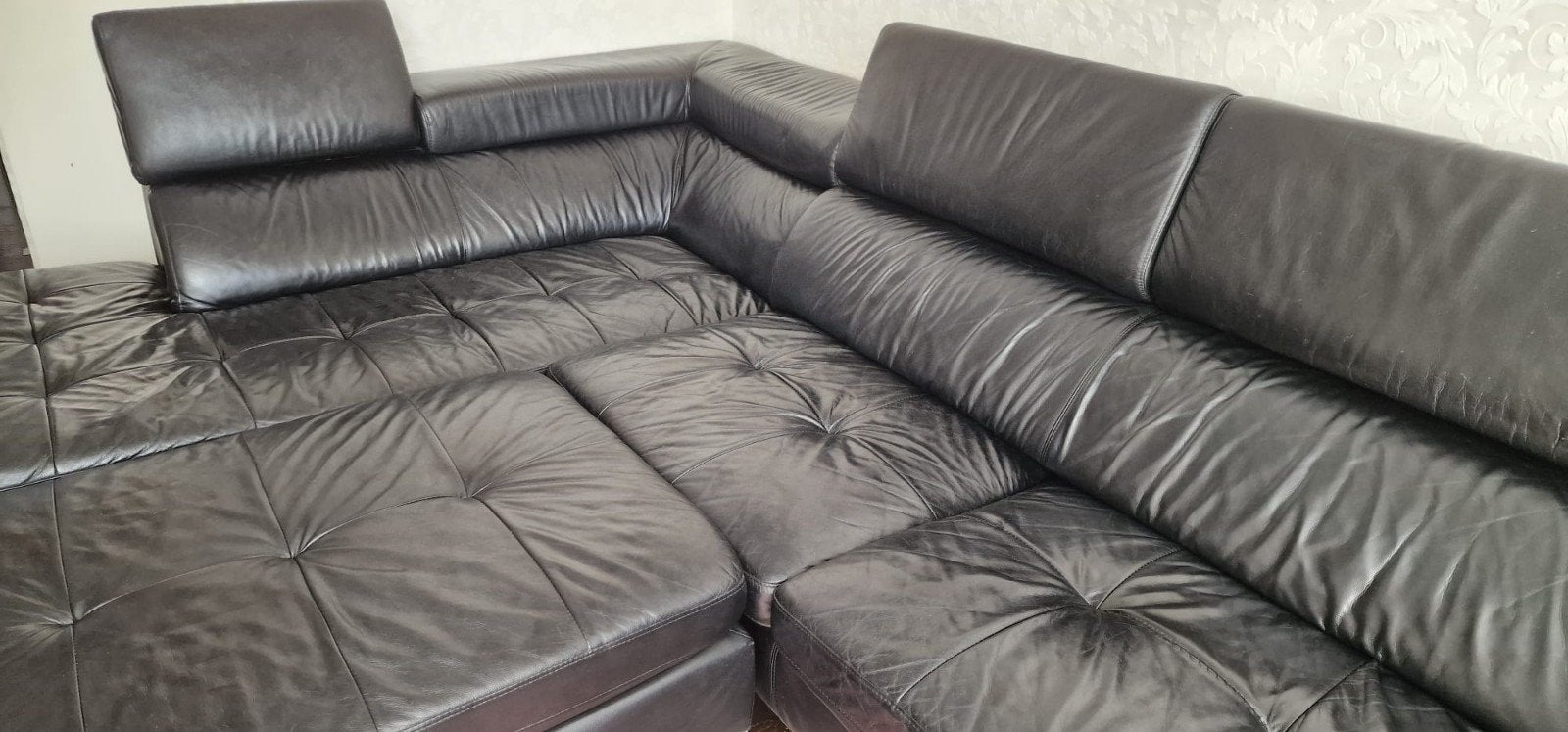 Rolf Benz Design Lederen Hoek/Slaapbank met Poef, Huis en Inrichting, Ophalen, Gebruikt, 100 tot 125 cm, Hoekbank