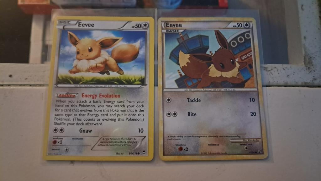 Pokémon Eevee Kaarten (2 stuks) - Verschillende Versies, Ophalen of Verzenden, Gebruikt, Meerdere kaarten