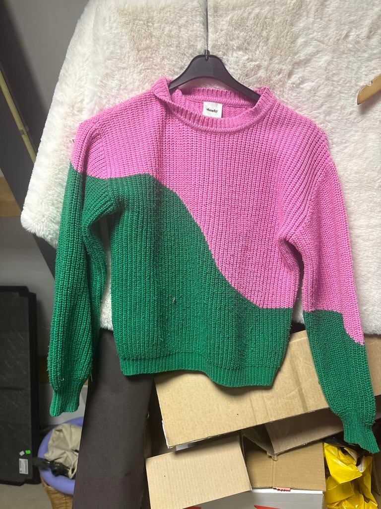Shoeby trui roze/groen geblokt maat 158/164, Kleding | Dames, Truien en Vesten, Ophalen of Verzenden, Zo goed als nieuw, Maat 34 (XS) of kleiner
