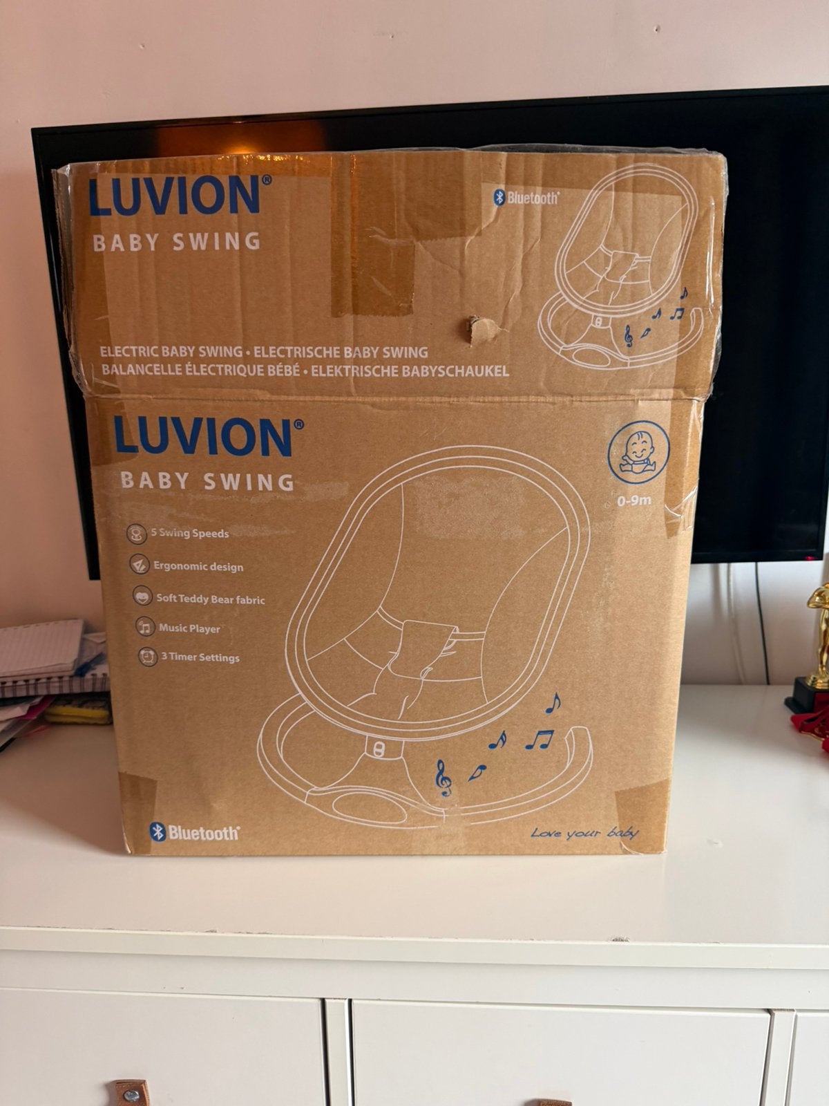 Luvion baby swing / schommelstoel, Schommelstoel, Met gordel(s) of riempje(s), Zo goed als nieuw, Ophalen