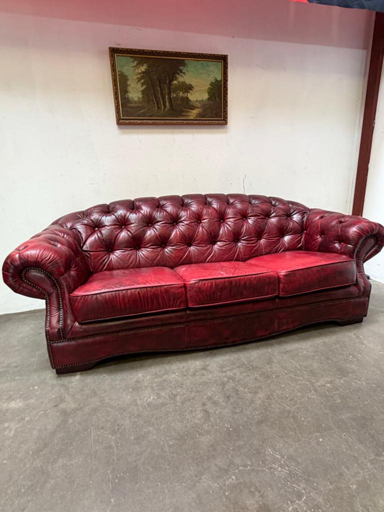 Chesterfield 3-2-1 Set – Oxblood Rood Leer, Ophalen, 150 tot 200 cm, Tweepersoons, Leer
