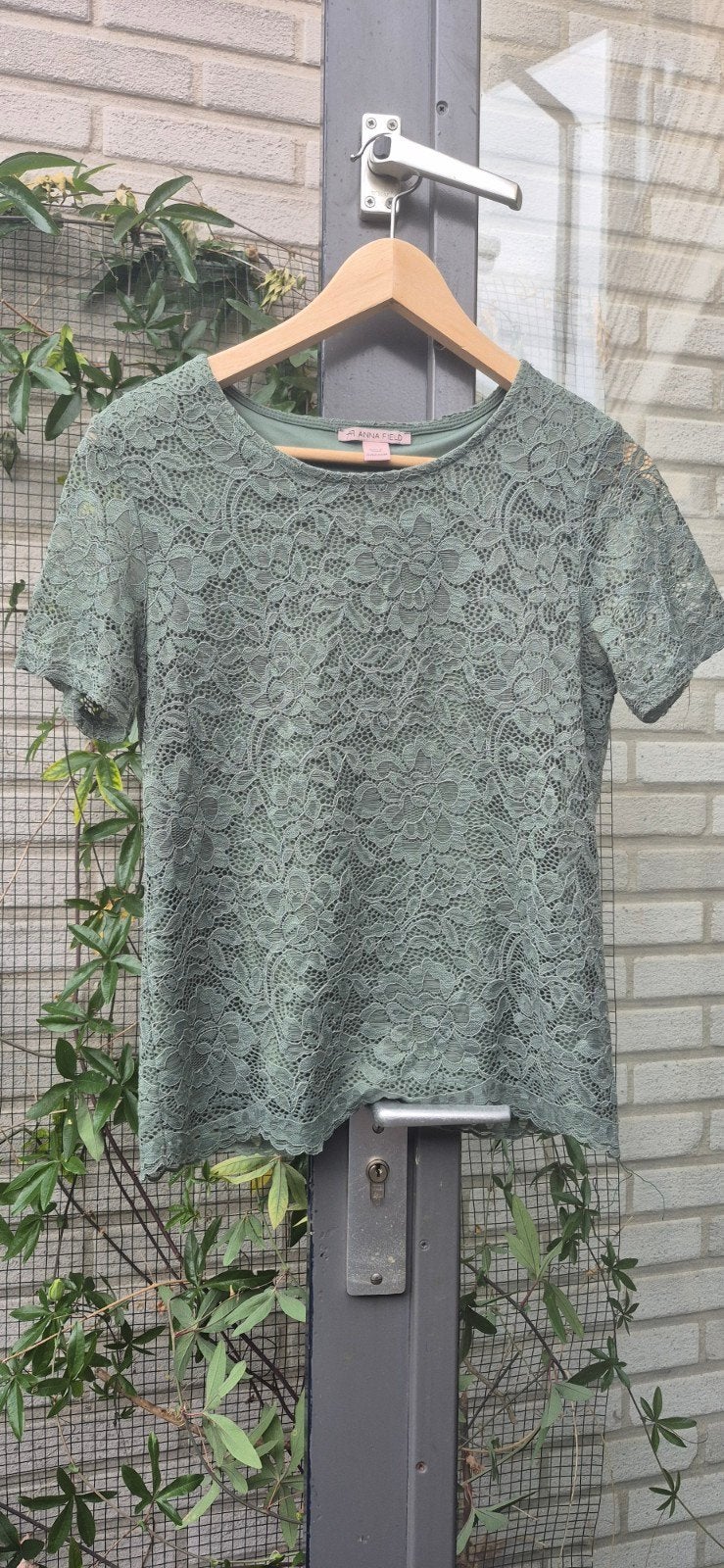 Groen kanten shirt met korte mouwen, Anna Field, Korte mouw, Gedragen, Groen
