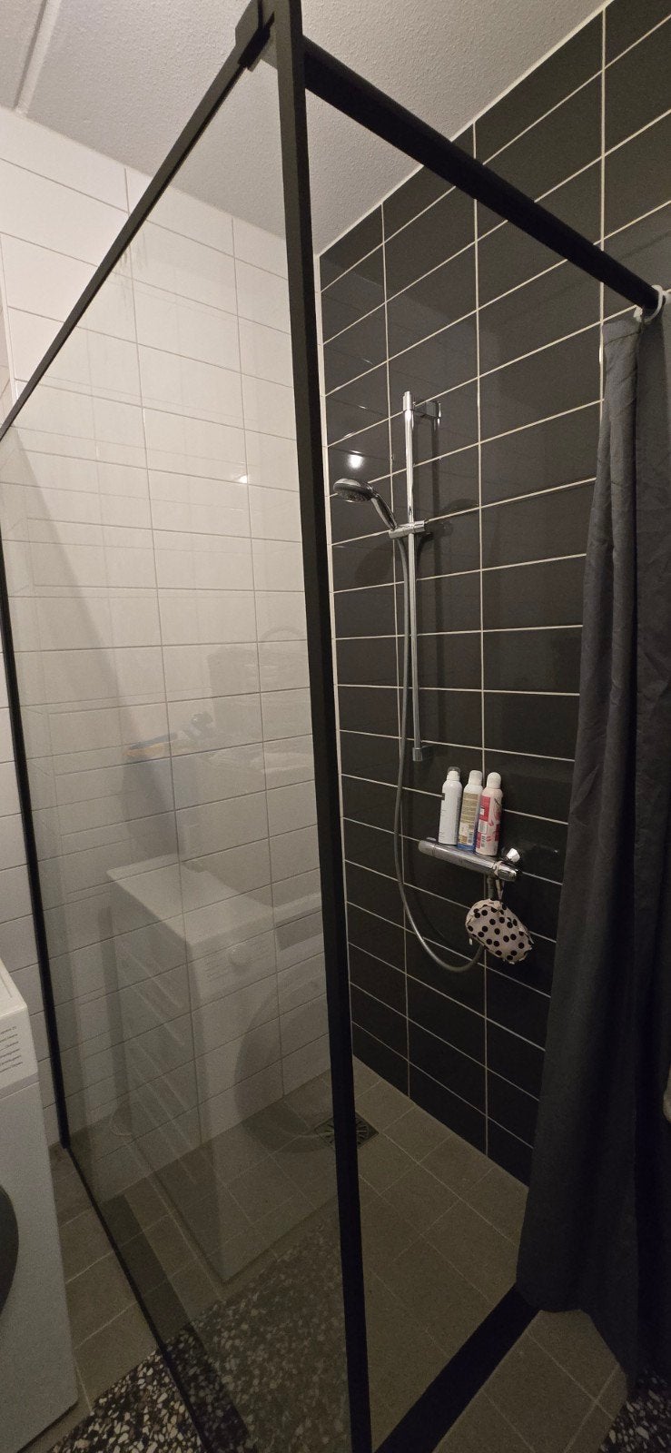 Moderne Schulte douchewand 120x200 met zwarte profielen, Ophalen of Verzenden, Gebruikt, Met douche