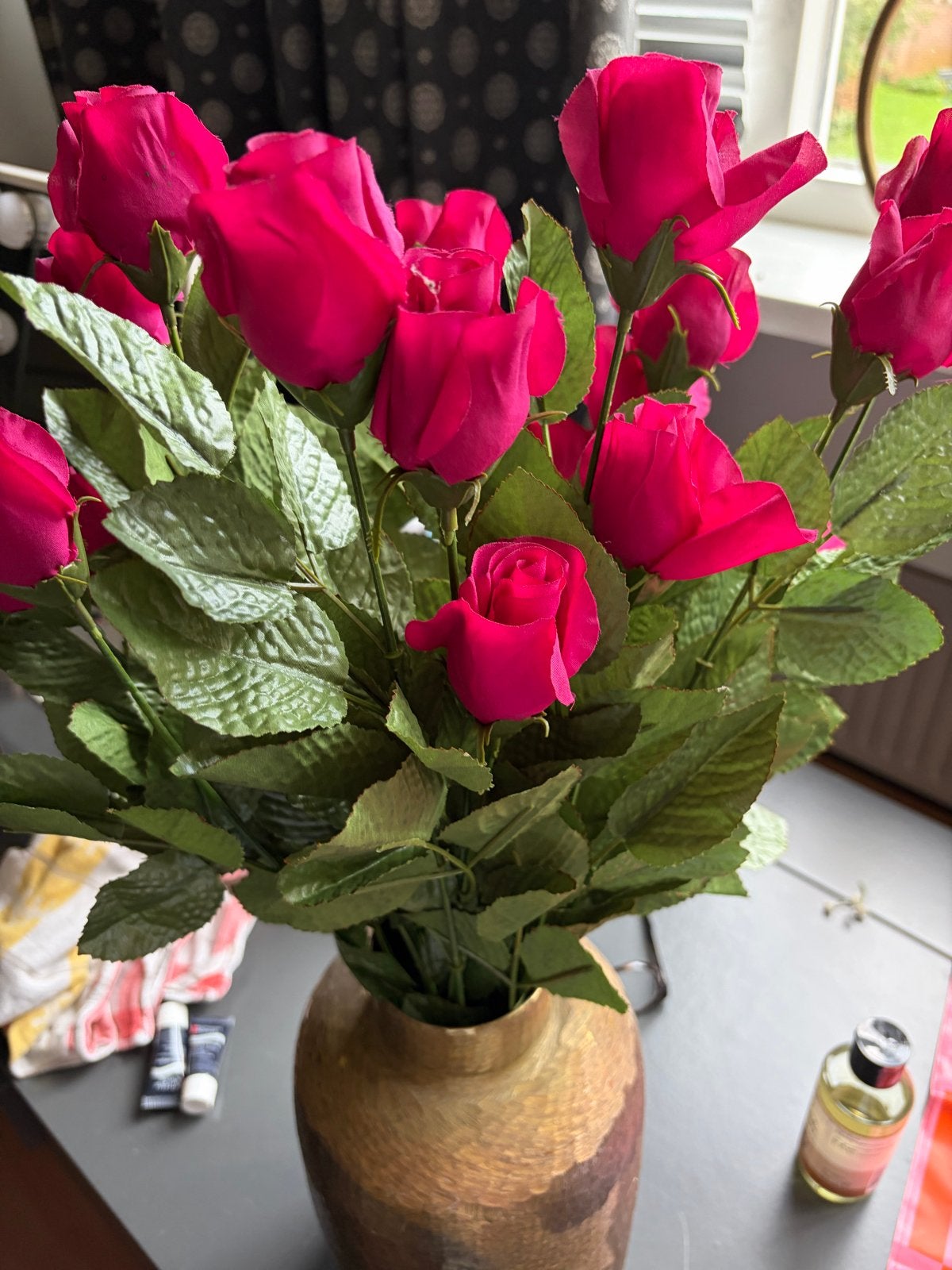 Prachtige kunstbloemen boeket - Roze rozen, Binnen, Roze, Ophalen of Verzenden, Zo goed als nieuw
