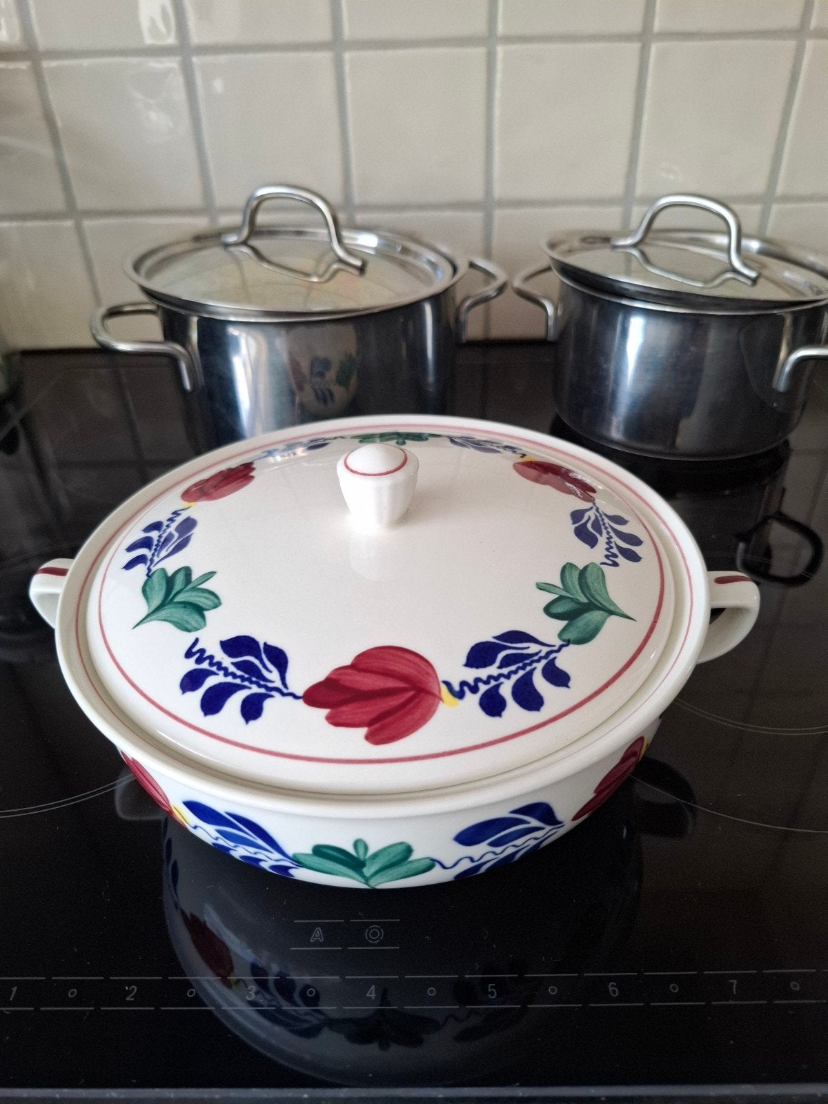 Boerenbont, Boch dekschaal, Huis en Inrichting, Keuken | Potten en Pannen, Ophalen of Verzenden, Zo goed als nieuw, Overige materialen