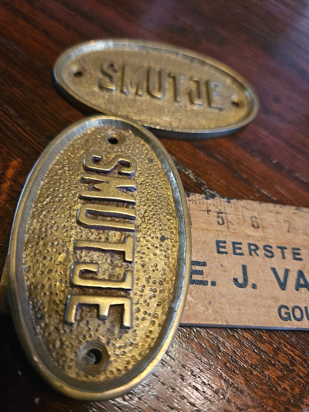 2 Koperen Scheepsplaatjes 'Smutje', Ophalen of Verzenden, Zo goed als nieuw, Motorboot of Zeilboot