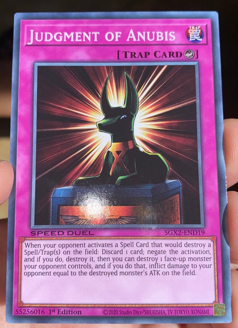 Yu-Gi-Oh! Judgment of Anubis SGX 1st Edition Duel Promo !, Ophalen of Verzenden, Zo goed als nieuw, Losse kaart
