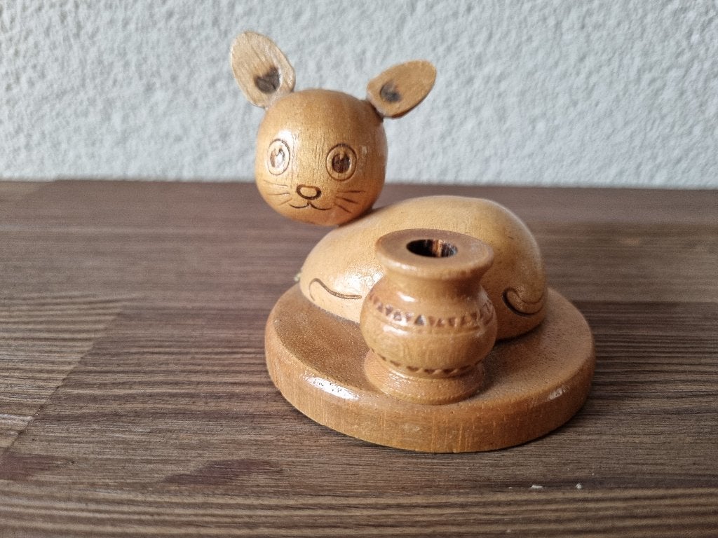 Mooi vintage mid century Katten ornament Hout Tandenstokers, Verzamelen, Verzenden, Gebruikt, Dier