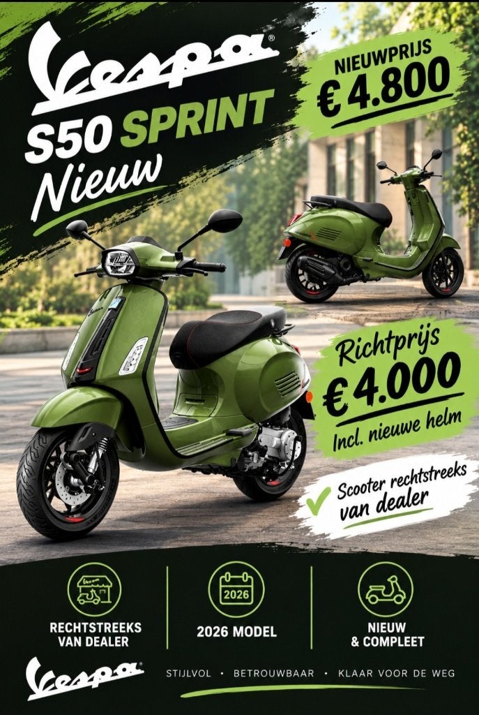 Nieuwe Vespa S50 Sprint geel kenteken, Fietsen en Brommers, Ophalen of Verzenden, Benzine, Overige modellen