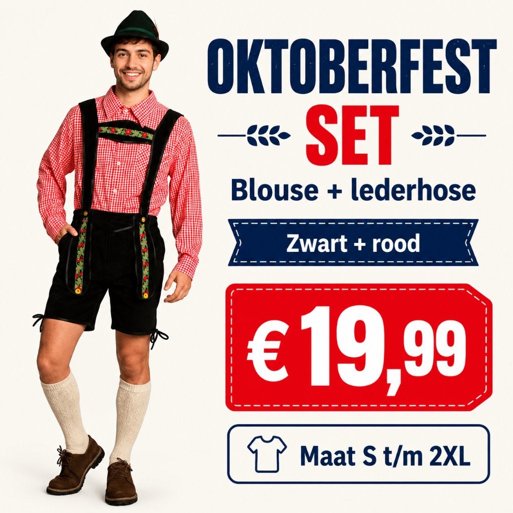Foto 2 van Oktoberfest set heren – Lederhose + blouse €19,99 - OP=OP