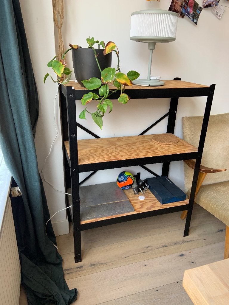 Stellingkast zwart metaal hout, Ophalen, Zo goed als nieuw