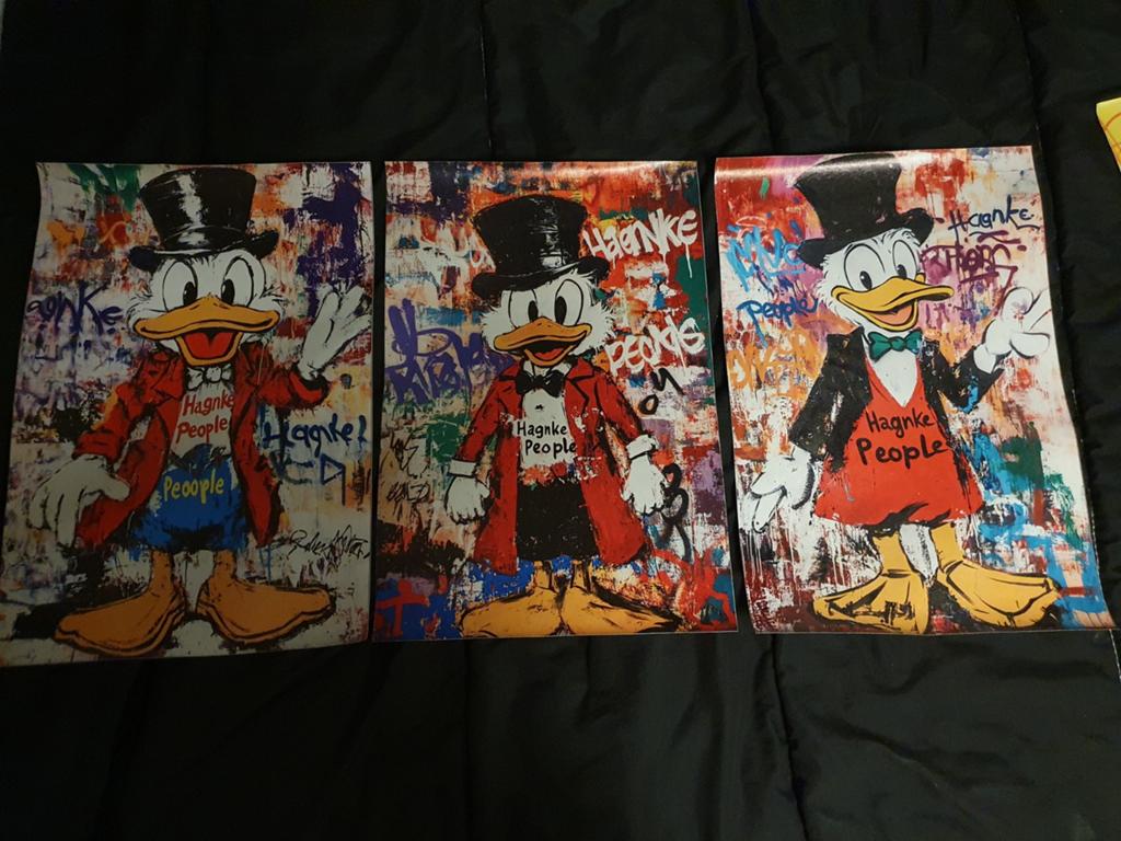 3-delige Canvas Print Set Dagobert Duck - Graffiti Stijl, Huis en Inrichting, Woonaccessoires | Schilderijen, Tekeningen en Foto's