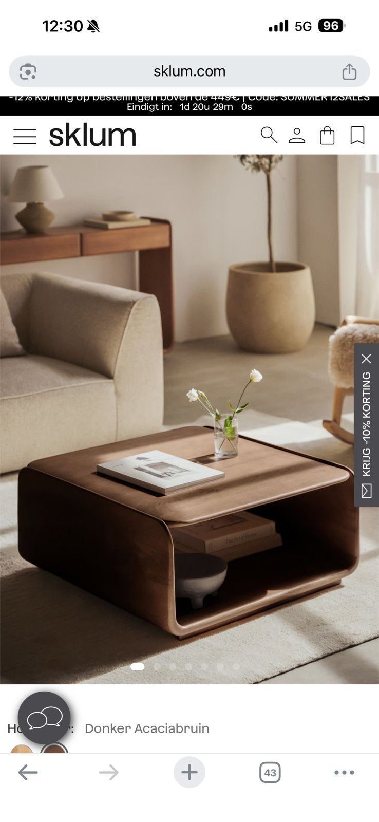 NIEUW in doos: Sklum Salontafel Donker Acaciabruin, Ophalen, 70 cm of meer, Hout, 65 cm of meer