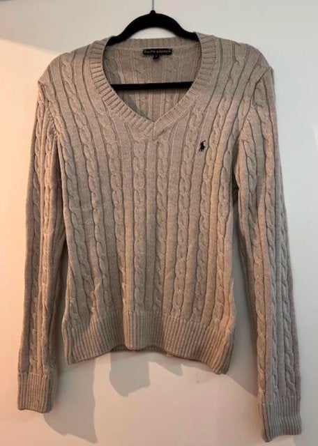 Ralph Lauren kabeltrui met V-hals, maat XL, Kleding | Dames, Truien en Vesten, Beige, Maat 46/48 (XL) of groter, Ophalen of Verzenden