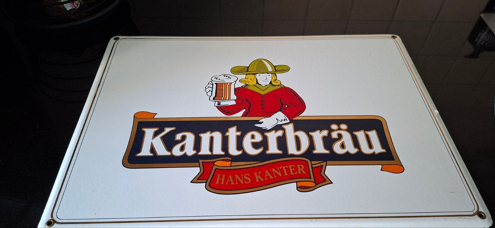 Emaille Kanterbräu bord  51 cm x 36 cm, Ophalen of Verzenden, Gebruikt, Reclamebord, Plaat of Schild, Overige merken
