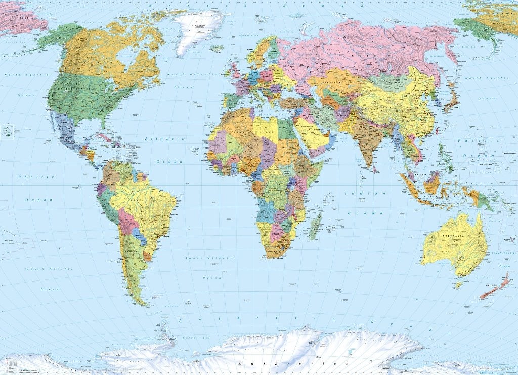 Wereldkaart fotobehang staatkundig, Muurdeco4kids, Verzenden