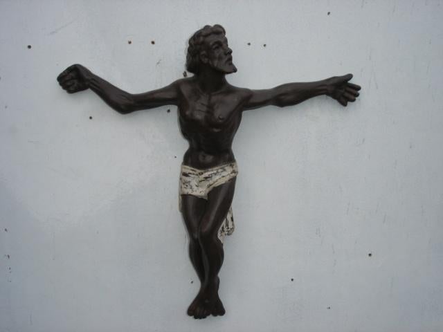 Vintage aardewerk crucifix jaren 80, Ophalen of Verzenden, Zo goed als nieuw, Beeld(je), Christendom | Katholiek