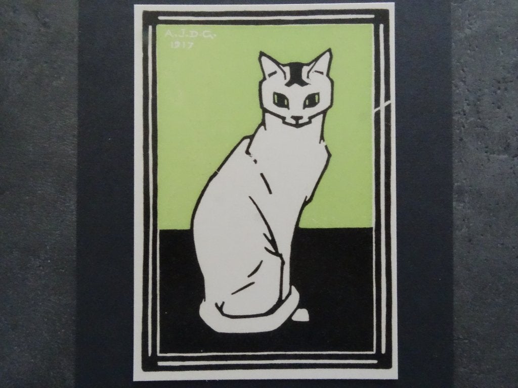 Julie de Graag (1877-1927) / Witte poes, 1917 / Houtsnede, Ophalen of Verzenden, Voor 1920, Ongelopen, Sterren en Beroemdheden