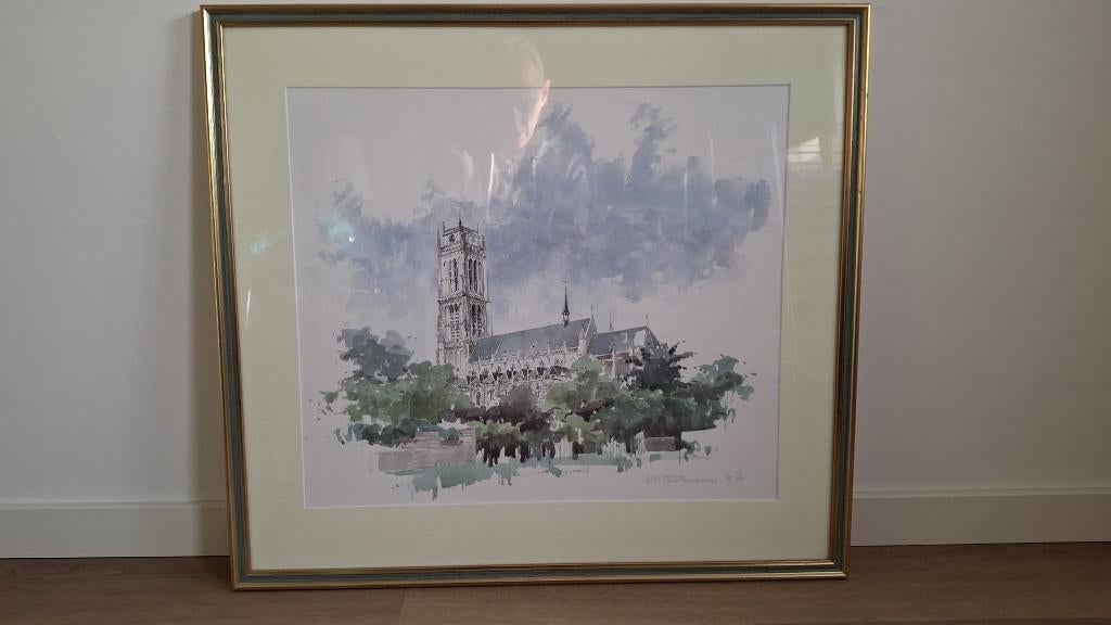 Sint Maartenskerk Zaltbommel aquarel in lijst achter glas, Ophalen