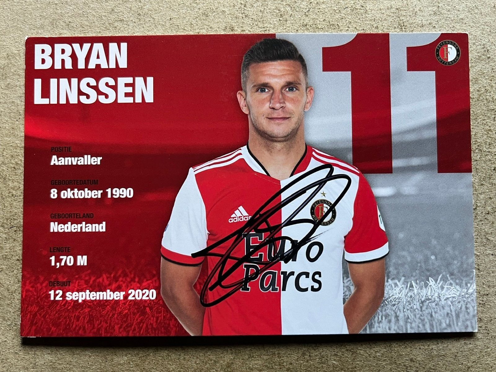 Feyenoord spelerskaart Linssen met handtekening, Verzamelen, Ophalen of Verzenden, Zo goed als nieuw, Feyenoord, Spelerskaart