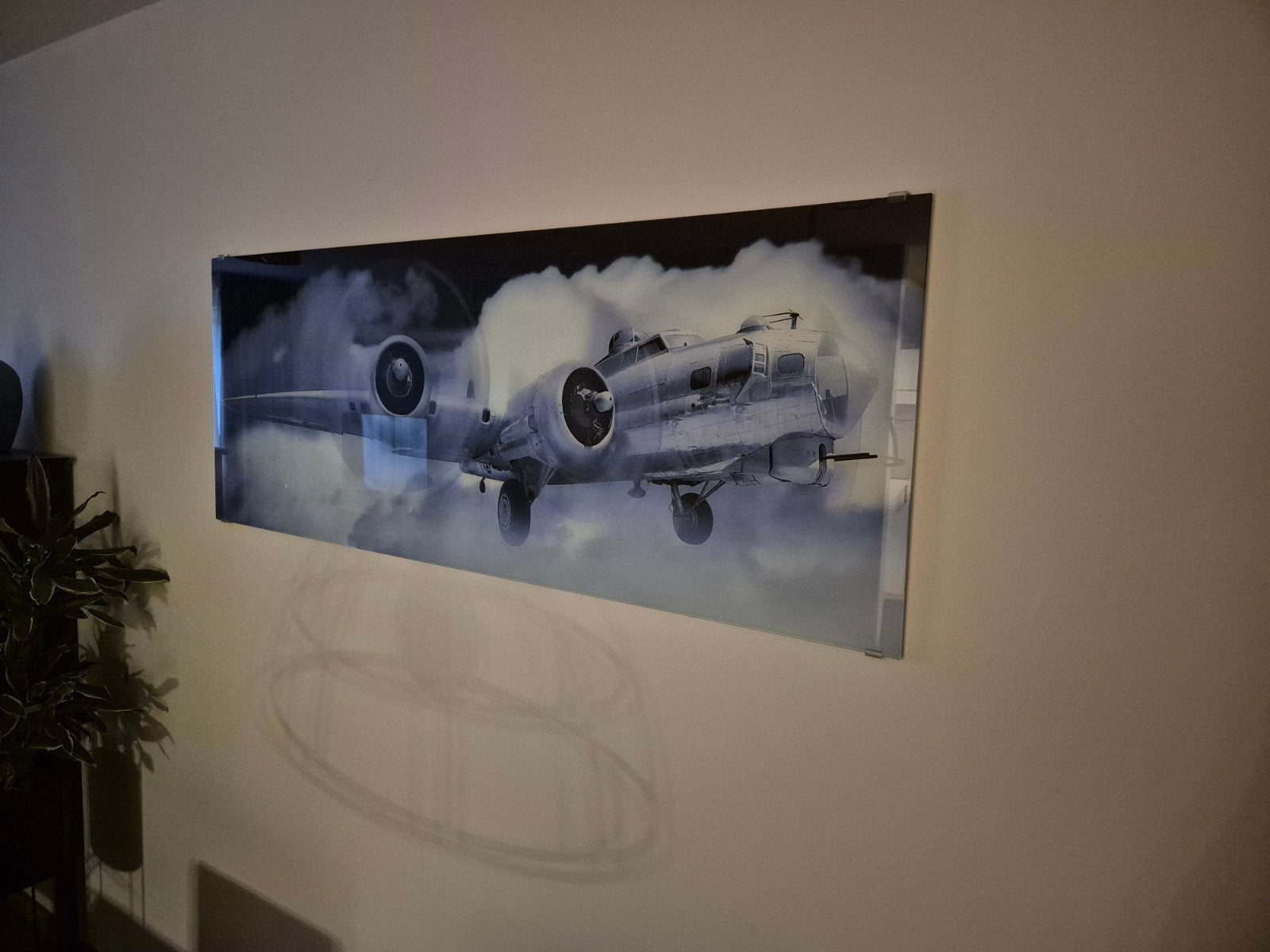 Groot glasschilderGroot hlasschilderij  B-17 bommenwerper (K, Ophalen, 50 – 75, 125 cm of meer, Zo goed als nieuw