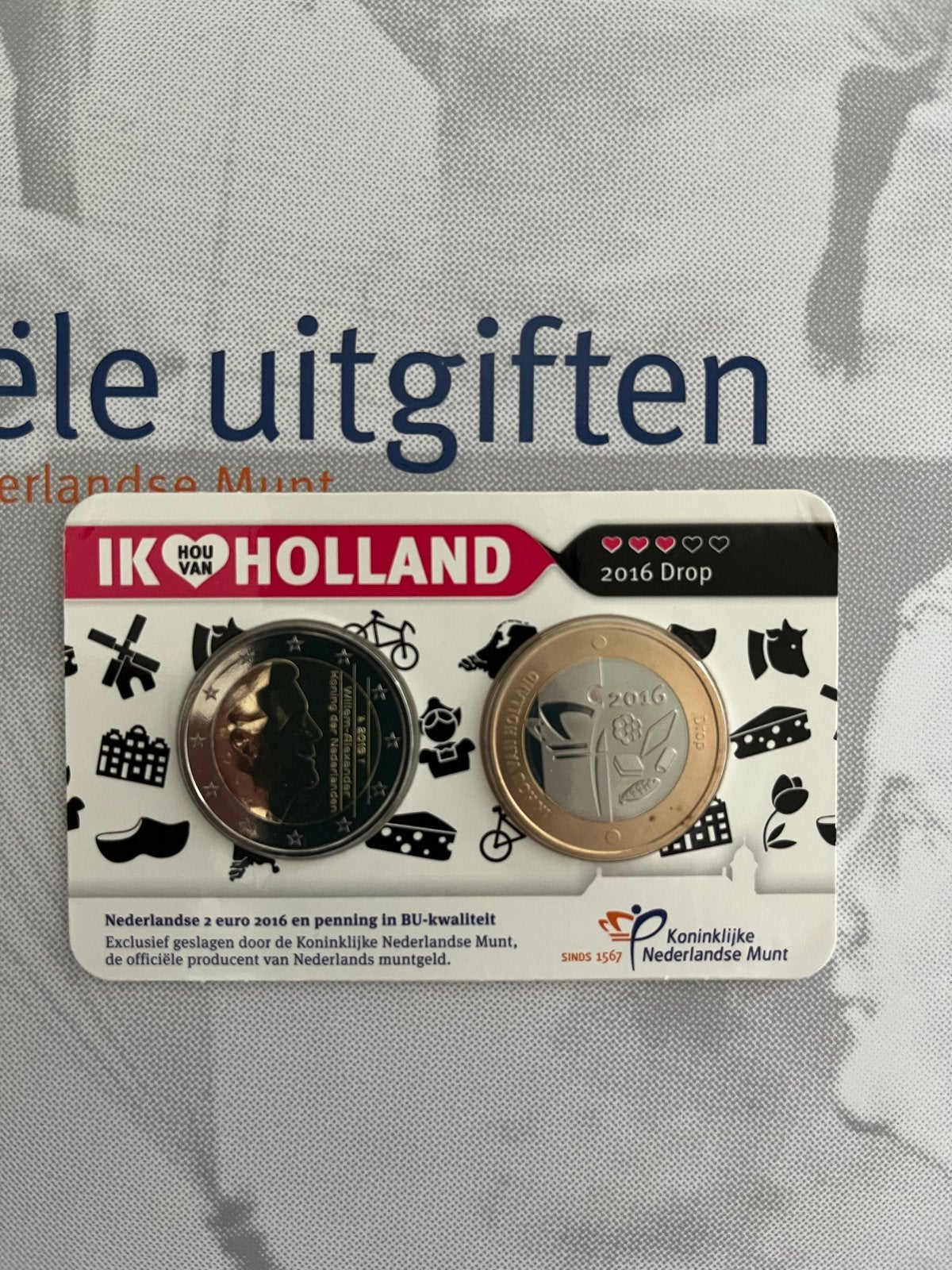 Coincard 2 euro 2016 en 'Ik hou van Holland' - drop, Postzegels en Munten, Ophalen of Verzenden, Koningin Beatrix, Euro's, Setje