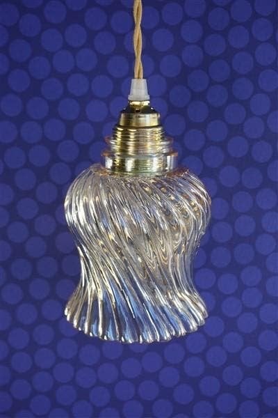 Vintage glazen lampenkap tulp-swirl, Rond, Ophalen of Verzenden, Zo goed als nieuw, Nvt