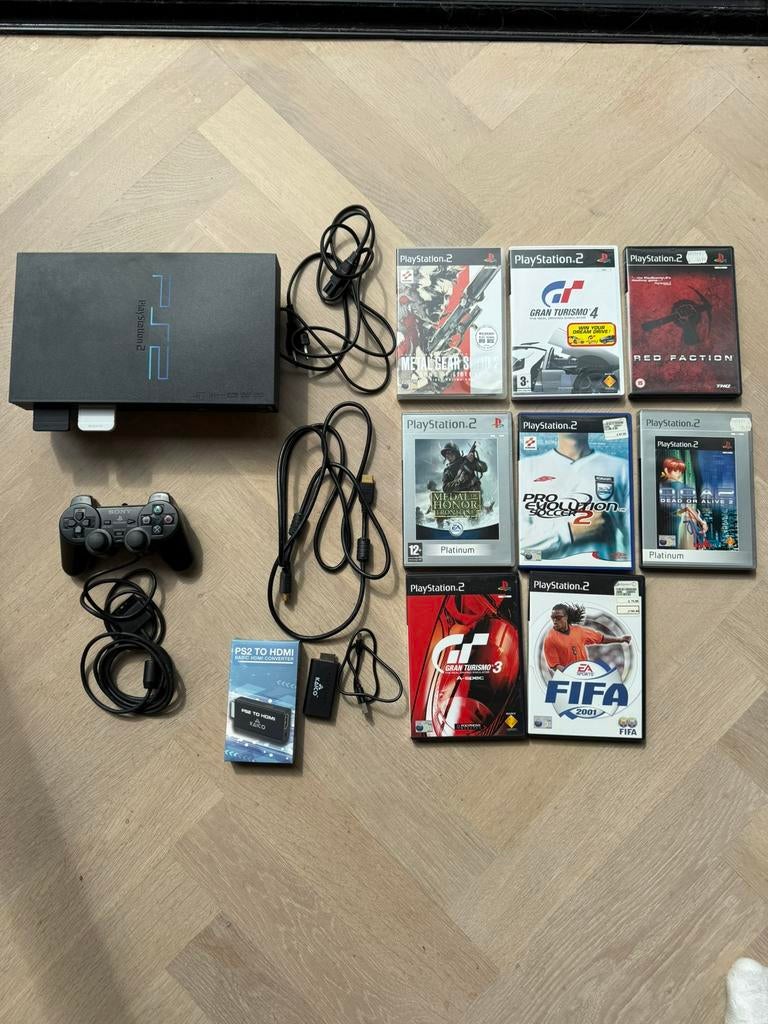 PS2 Fat+ HDMI Adapter + controller +8 Games- Vaste prijs 99e, Spelcomputers en Games, Spelcomputers | Sony PlayStation 2, Ophalen
