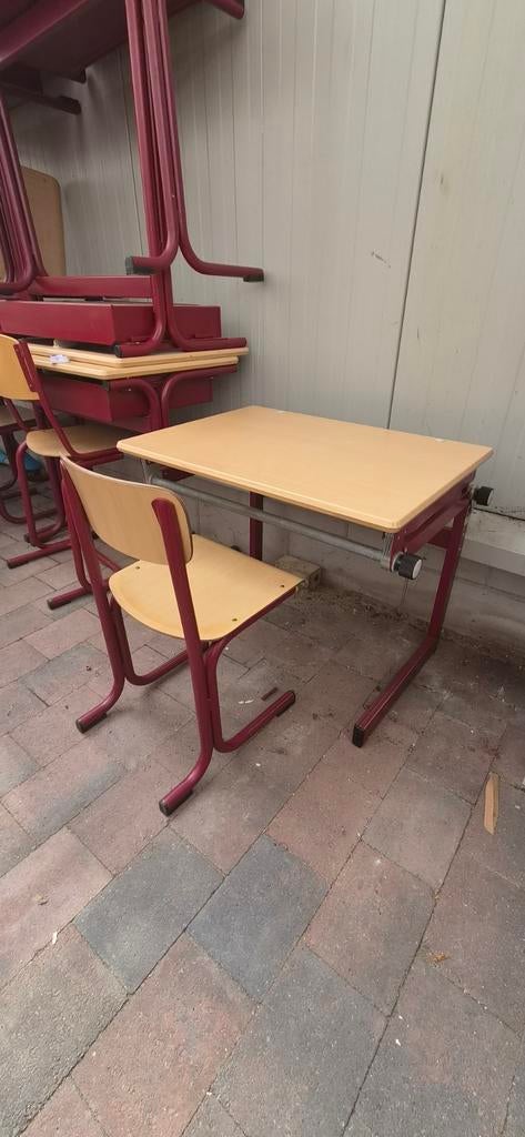 Vintage schoolbureau met stoel - Galvanias Oosterhout, Ophalen, Gebruikt, Hout, Schoolbureau