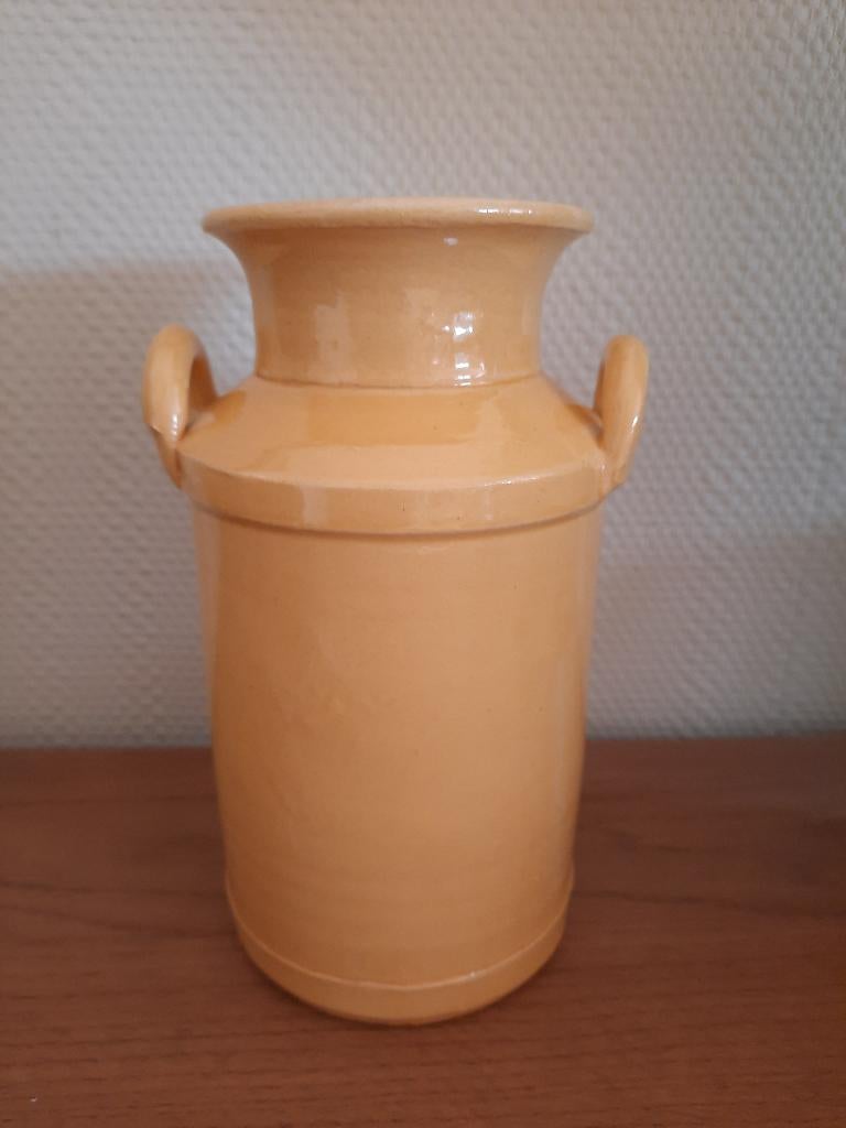 Unieke pottenbakkersvaas melkbus H Douwsma Drenthe/Friesland, Geel, Aardewerk of Porselein, Ophalen of Verzenden, Zo goed als nieuw