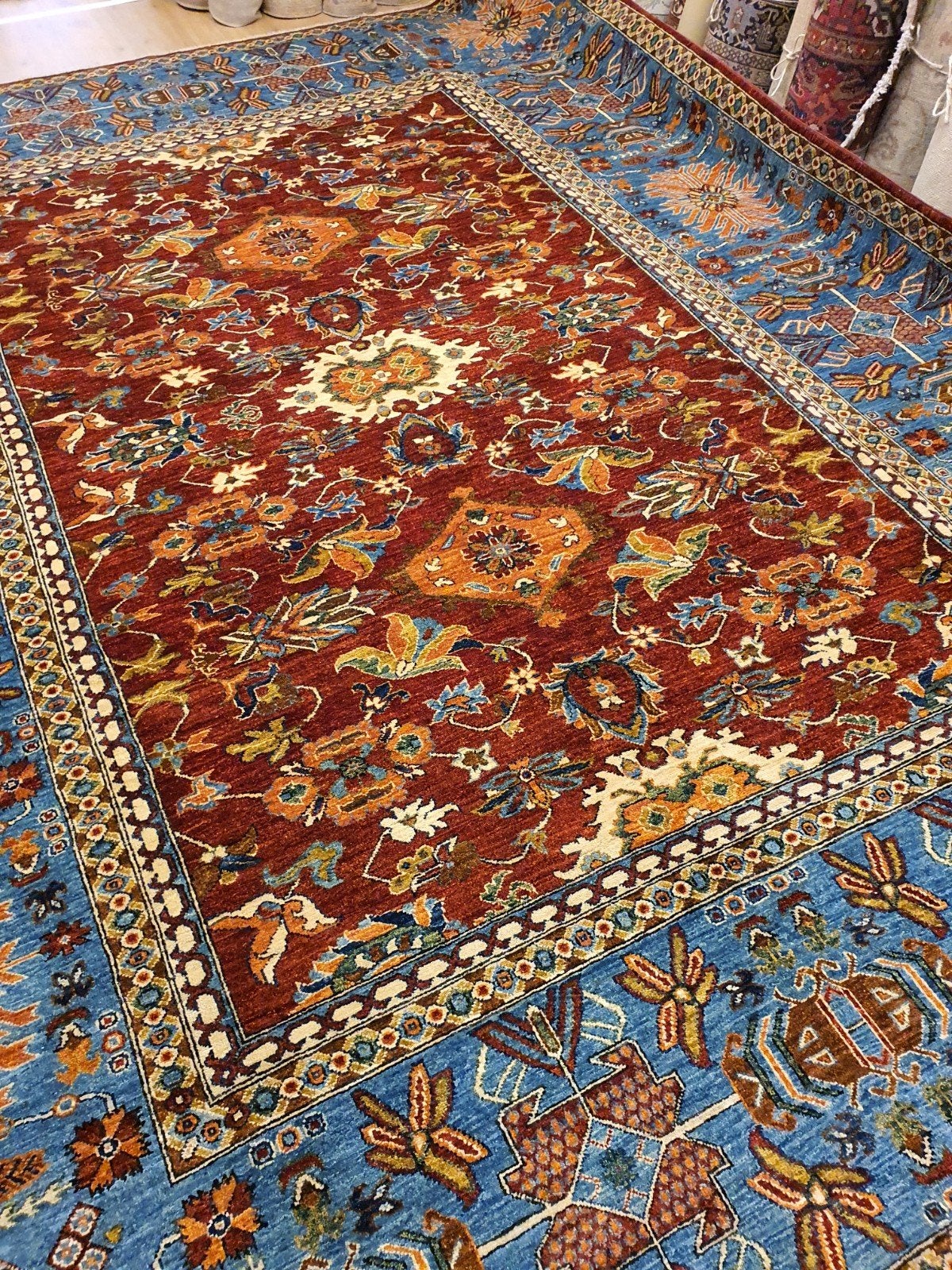 Handgeknoopt oosters tapijt kazak 360x281, Info@SlatsAntiek.nl, Crème, Perzisch, Vof Slats Antiek