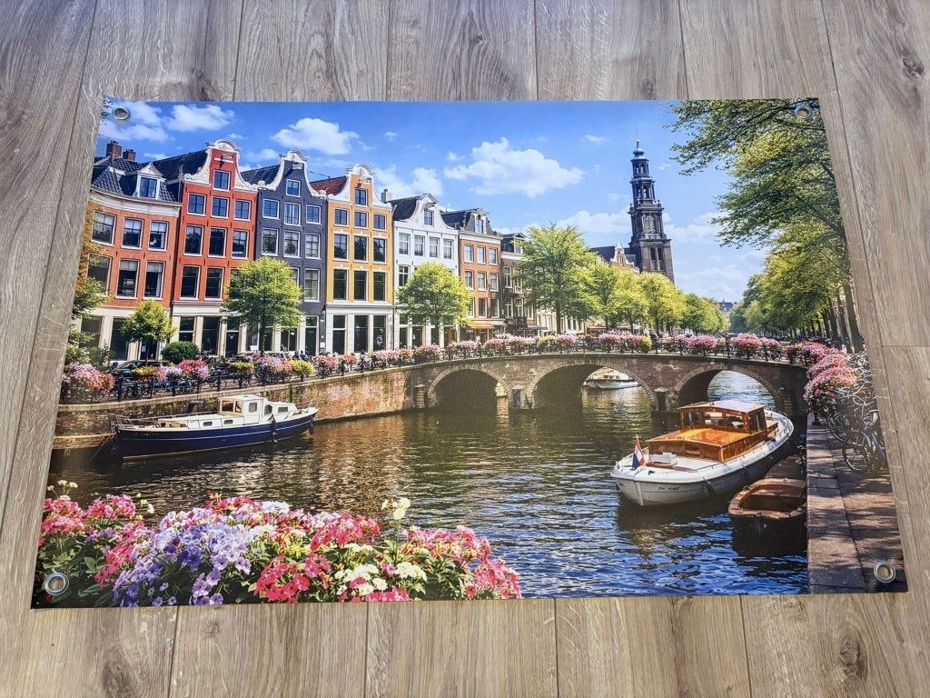 Tuinposter Amsterdam Grachten 90 x 60cm, Tuin en Terras, Info@decoraties.nl, Decoraties.nl, Verzenden, Nieuw