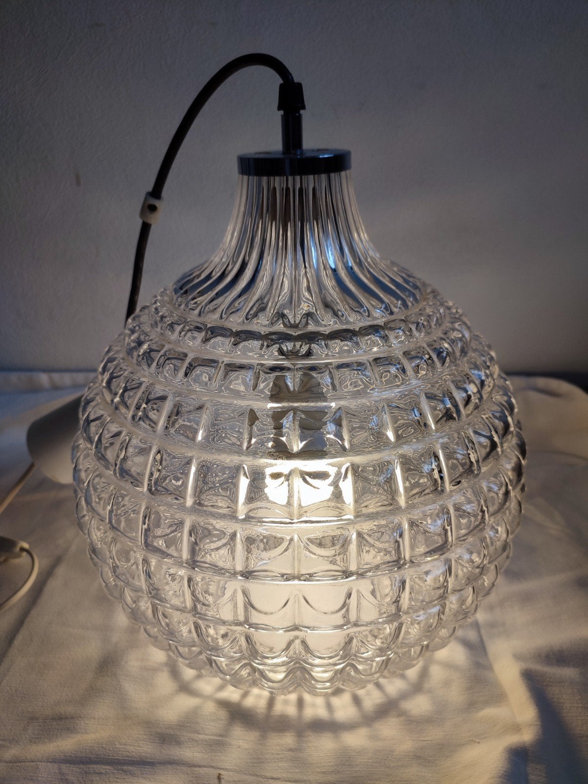 glas glazen hanglamp bol plafond lamp Peill Putzler '60, Gebruikt, Glas, Minder dan 100 cm, E27 (groot)