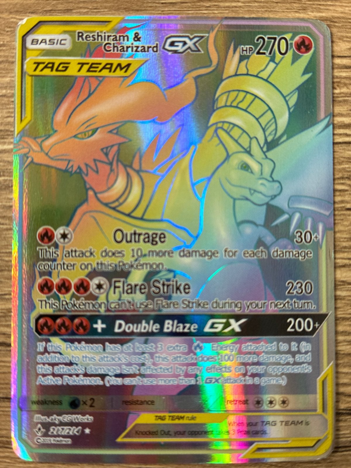 Pokémon Reshiram & Charizard GX TAG TEAM Full Art, Ophalen, Zo goed als nieuw, Losse kaart, Foil