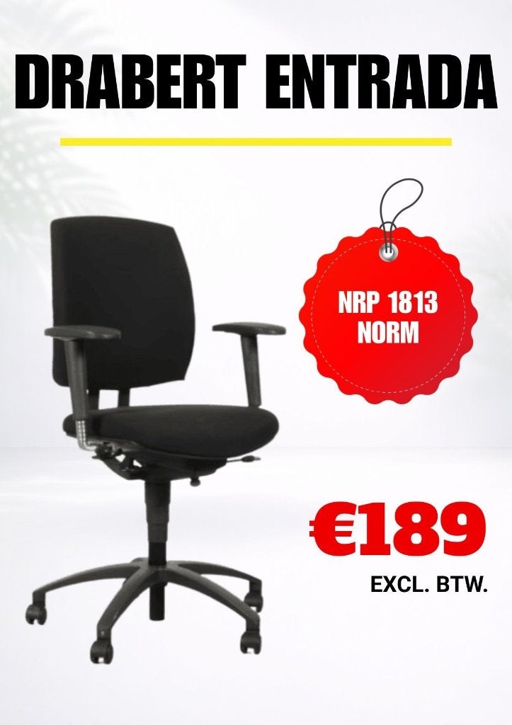 Drabert Entrada - bureaustoel - NRP 1813 - Zwart, Huis en Inrichting, Zwart, Ophalen of Verzenden, Zo goed als nieuw, Bureaustoel