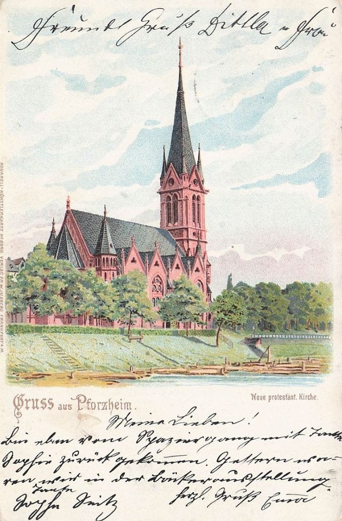 703-184-003 Pforzheim Neue Protestant Kirche, Verzenden, Voor 1920, Duitsland