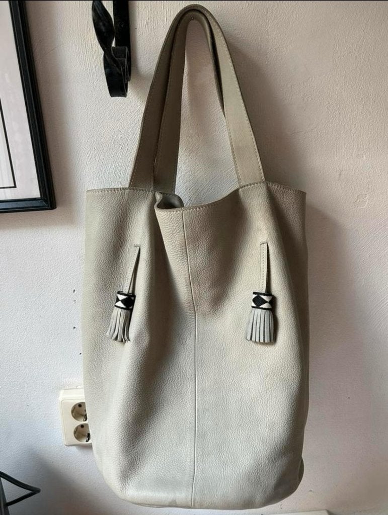 Stieglitz: fantastische royale rundleren tas met beursje, Verzenden, Gebruikt, Grijs, Shopper