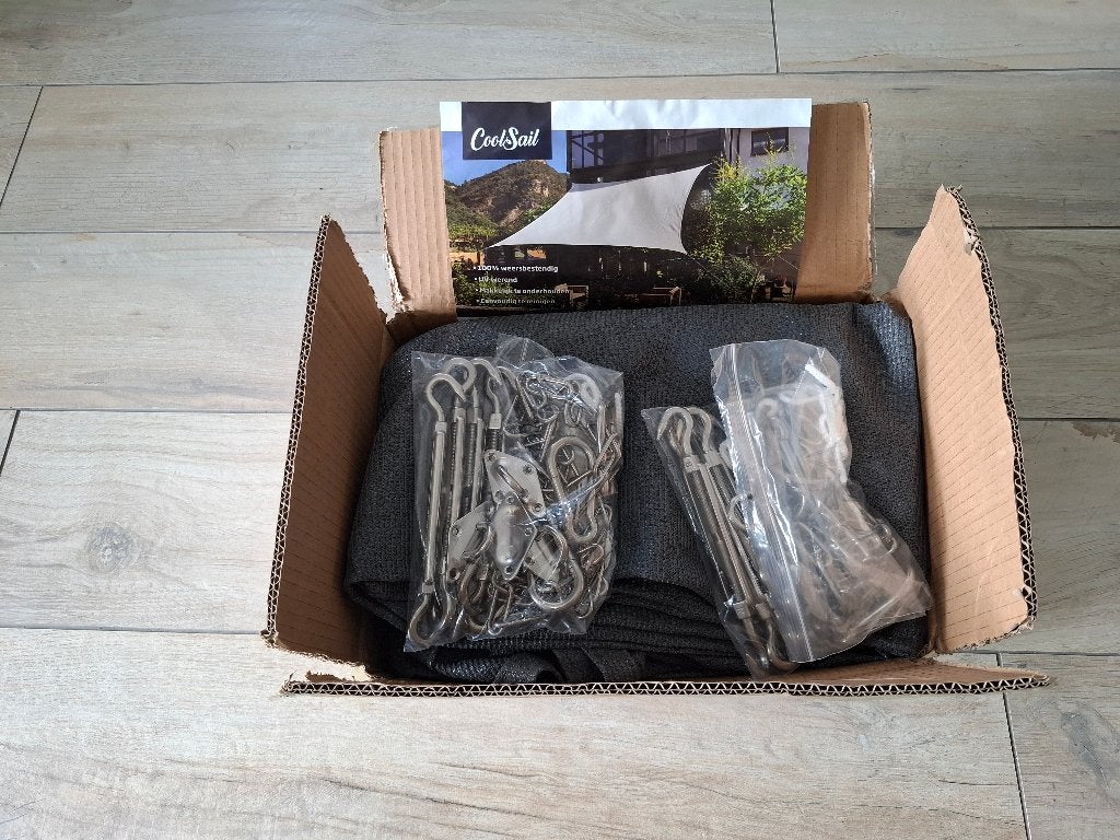 Te koop Schaduwdoek nieuw in doos 2.5 x 2.5 mtr. Antraciet, Ophalen, Nieuw