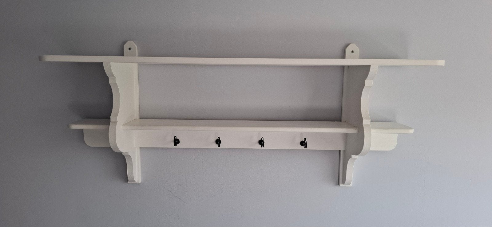 Witte houten wandplank met haken, 125.5x28x55 cm, Ophalen, Gebruikt