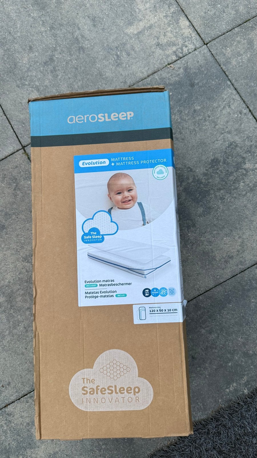 Aerosleep Evolution Matras + Matrasbeschermer 120x60x10cm, Ophalen, Nieuw, Ledikant