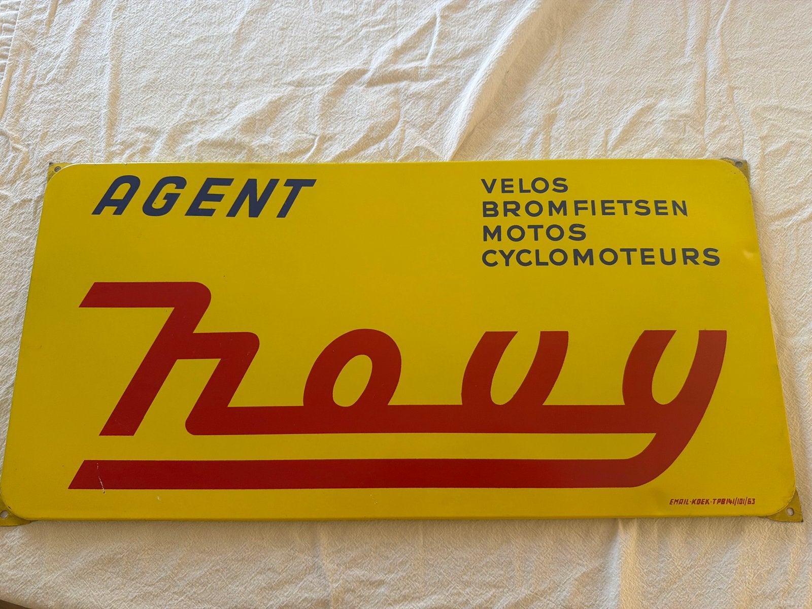 Vintage Novy Emaille Reclamebord - Fietsen Bromfietsen, Antiek en Kunst, Verzenden