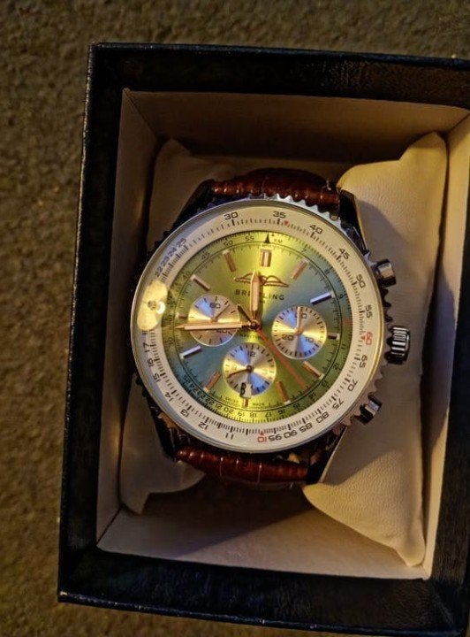 Breitling Navitimer Chronograaf - Lichtgroen & Bruin Leer, Ophalen of Verzenden, Nieuw, Overige typen