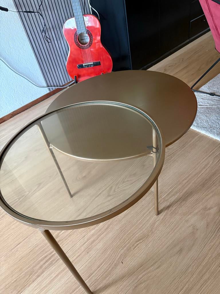 Riverdale Salontafel Goud met Glasplaat, Ophalen, Gebruikt, 100 tot 150 cm, Rond