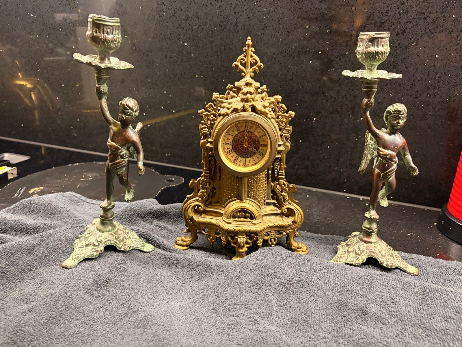 Antieke klok met twee kandelaars - Barokstijl, Antiek en Kunst, Ophalen of Verzenden