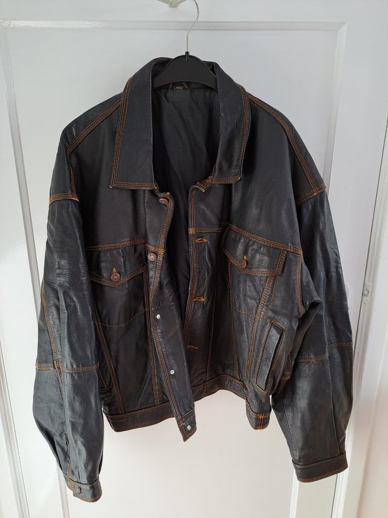 Stoer lederen herenjack, Kleding | Heren, Ophalen of Verzenden, Zo goed als nieuw, Maat 52/54 (L), Zwart