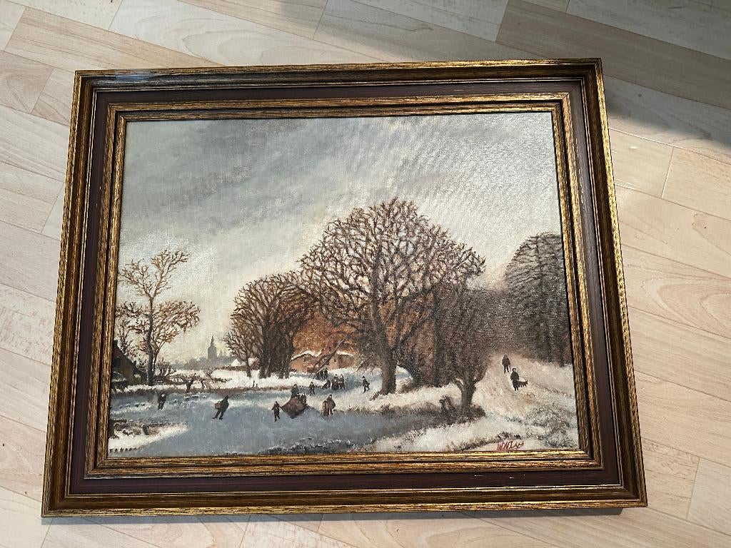 Antiek winterlandschap schilderij, Antiek en Kunst, Kunst | Schilderijen | Klassiek, Ophalen of Verzenden