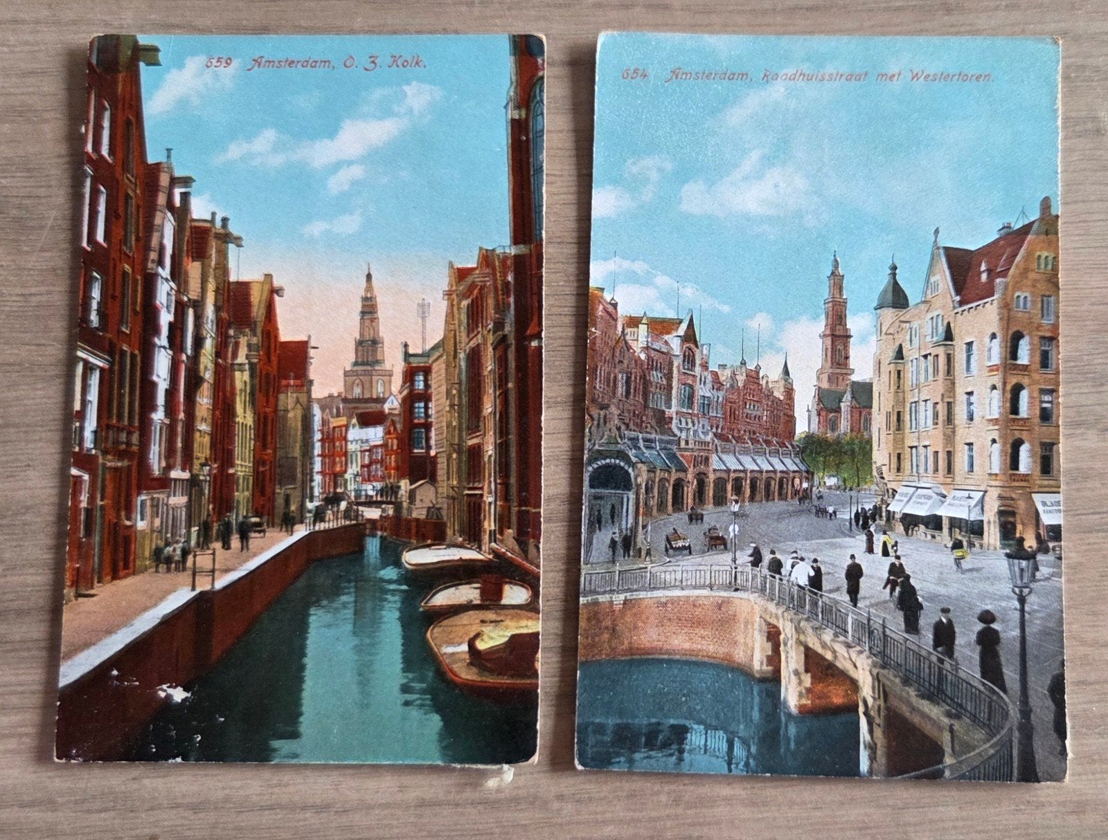 Ansichtkaarten Amsterdam: O.Z. Kolk & Rokin met Westerto, Ophalen of Verzenden